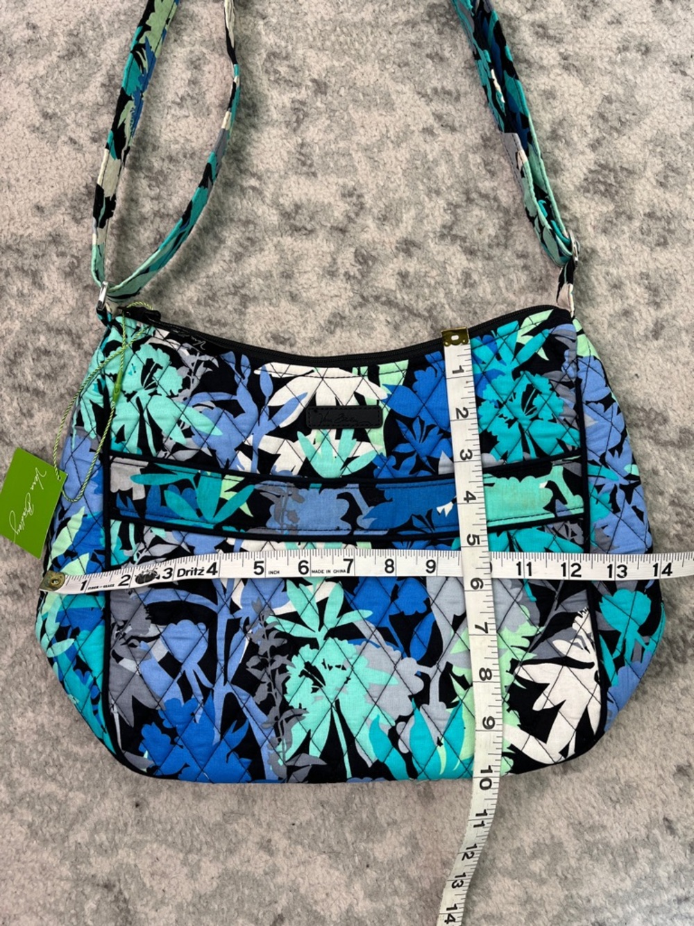 VERA BRADLEY CARRYALL CROSSBODY CAMOFLORAL QUILTED BAG BLACK BLUE GREEN NWT - Picture 15 of 17